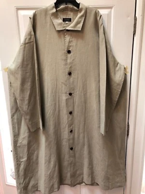 New Eskandar Size 2  Tan Coated Linen Water Resistant Long Coat 53"Long - Image 1 of 4