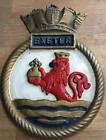 HMS EXETER  Royal Navy Metal Tampion Plaque Crest Shield Plaque 6" X 5"