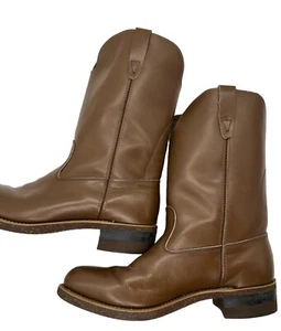 Vintage WALKER Boots Men’s Brown 9-1/2 Leather Tan Western Cowboy Riding Vulcan - Picture 1 of 13