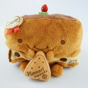 Hannari Tofu Sweets Chocolate Cake Plush Japan Stuffed Toy Cushion Brown Gold 8"