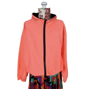 Vtg 80s 90s NEON BLACK WINDBREAKER California Beach Surf Coverup Zip Bright XL ? - Picture 1 of 13