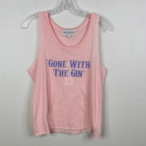 Wildfox Women's Large Pink Graphic Raw Hem Muscle Tank Top - Picture 1 of 8