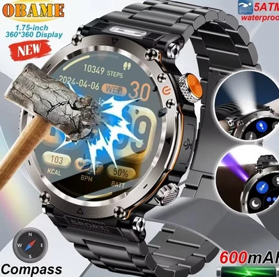 Smartwatch 5atm 600mah Torcia Bussola Chiama bluetooth Frequenza Cardiaca Ip68 - Immagine 1 di 4