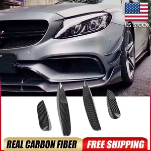 For Mercedes W205 C205 C63 2015-21 Real Carbon Front Bumper Splitters Side Fins  - Picture 1 of 15