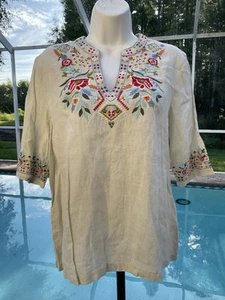 Kyla Seo Caite Layla Blouse Top Embroidered Tunic Karyn Linen Sand Small NWT - Picture 1 of 22