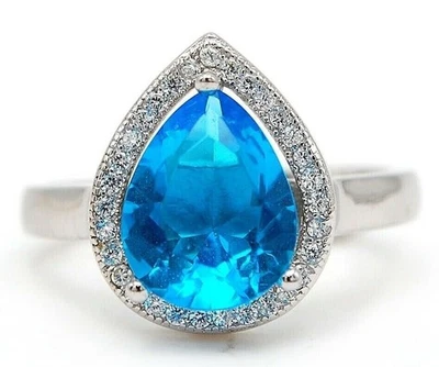 Anillo de plata de ley 925 con topacio azul y topacio blanco de 3 quilates talla 7 N1-9 Foto 1 de 2