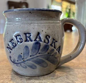 Westerwald Pottery Mug Glazed Hand Thrown NEBRASKA Signed 95 Blue - Picture 1 of 15