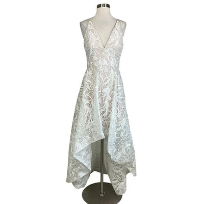 XSCAPE Vestido Formal Para Mujer Talla 6 Blanco y Rosa Encaje Alto Bajo Vestido de Noche Foto 1 de 4