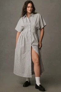 Abito camicia plissettato Anthropologie The Tobie con bottoni davanti nuovo di Exquise taglia S - Foto 1 di 11