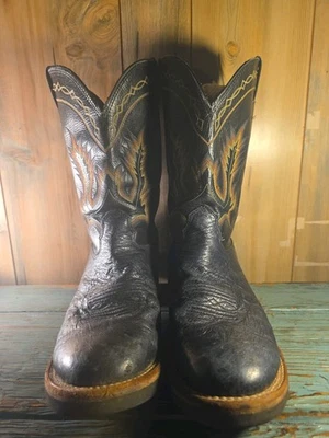 Botas masculinas Larry Mahan tamanho 12 D couro preto estilo ocidental LM405540 12,5 polegadas - Imagem 1 de 4