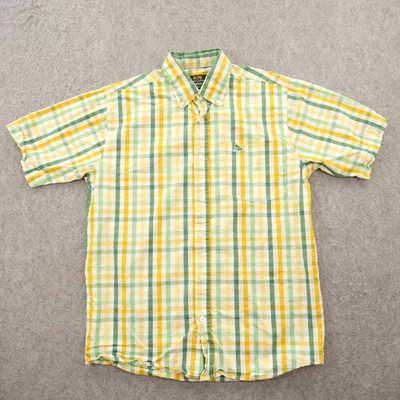 Drunknmunky Shirt Mens Medium Green Yellow Button Up Short Sleeve Checks Logo - Image 1 of 4