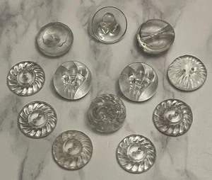 Vintage 12 Czech Clear Depression Crystal Glass Crafting Buttons 107-16 - Picture 1 of 13