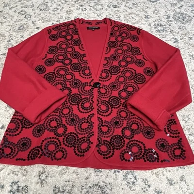 Suéter Vintage Años 90 Mujer XL Rojo Lana Cárdigan Botón Delantero Manga Larga Foto 1 de 4