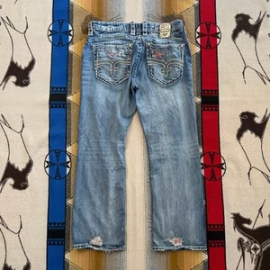 Herren Rock Revival Flavian Denim Blau Jeans Größe 38x31 Distressed Grunge Y2K  - Bild 1 von 15