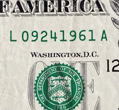 September 24, 1961 Birthday Anniversary Note $1 Dollar Bill Fancy Serial Number - Image 1 of 4