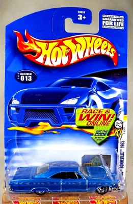 2003 Hot Wheels #13 First Edition 1/42 PONTIAC BONNEVILLE 1965 Blue w/Lace Spoke - Image 1 of 4