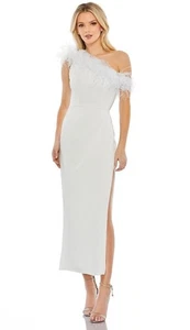 NWT Mac Duggal Feathered One Shoulder White Midi Dress A68147 Size 2 Wedding - Picture 1 of 4