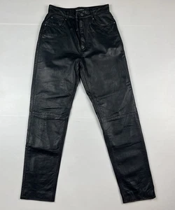 Pantaloni Wilson pelle donna 6 neri gamba dritta vera pelle biker anni 90 Y2K - Foto 1 di 9