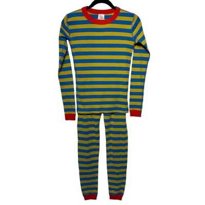 Hanna Andersson Boy's Size 14 Pajamas Set Striped Blue Yellow Red Long Sleeve - Image 1 of 4