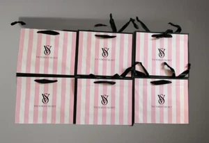 6 Small VICTORIA’S SECRET VS Pink Black Striped Paper Shopping Gift Bags NEW - Picture 1 of 1