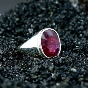 8 Carats Ruby Ring, Natural Ruby 925 Sterling Silver Yaqoot Ring For Men - Picture 1 of 2