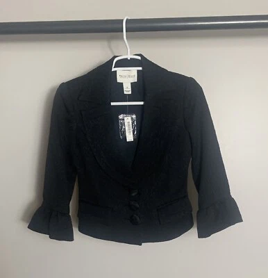 White House Black Market Cropped Blazer Flutter Sleeves floral texture Womens 0 - Изображение 1 из 4