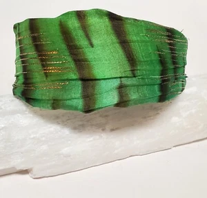 Lucy Notions Headband Wide Lime Green Brown Gold Silk Animal Print Gather Preppy - Picture 1 of 6