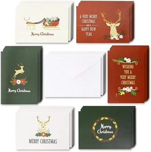 48x Christmas Card Assortment Box Rustic Reindeer Holiday Theme w/ Envelopes - Picture 1 of 6