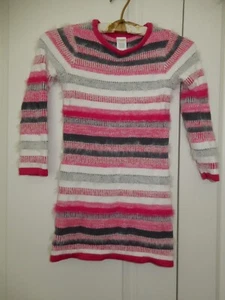 Gymboree Girls Striped Fuzzy Knit Sweater Dress Long Sleeve Gray Pink Size 5T - Picture 1 of 4