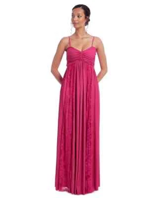 Jewel Badgley Mischka Pleated Mesh Lace and Georgette Gown Front Slit Sz 4 PINK - Image 1 of 3