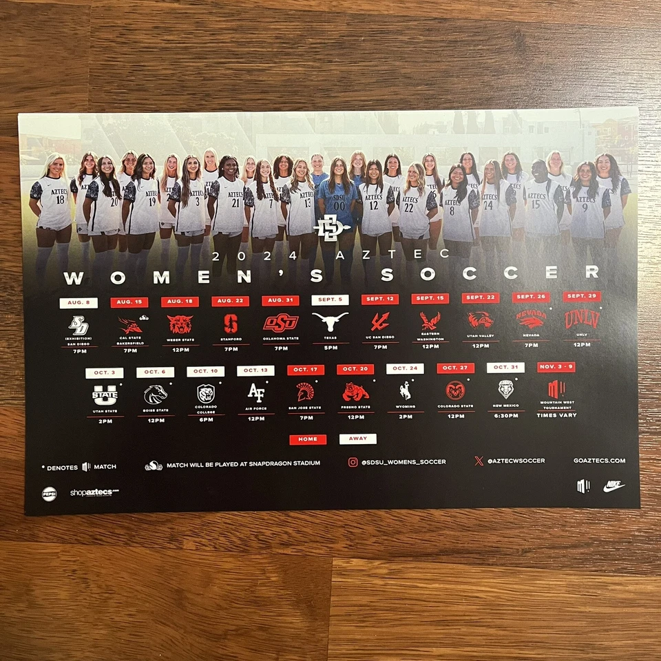 San Diego State Aztecs Women’s Soccer 2024 Schedule Poster SDSU - Image 1 of 1