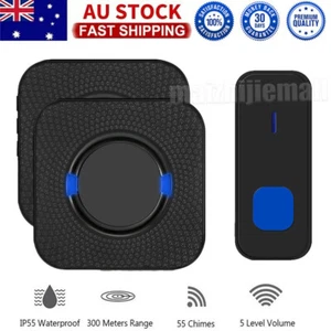 Chime Door Bell Wireless Doorbell 2 Plugin Receivers 300M Long Range Waterproof - Picture 1 of 11