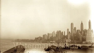 1930s era photo Negative NYC Skyline Buildings Harbor View Manhattan Island TIP - Picture 1 of 1