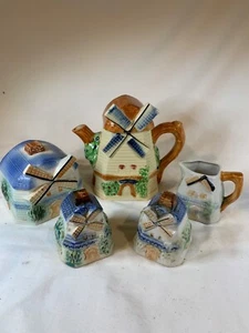 JUEGO DE TÉ VINTAGE MOLINO DE VIENTO TETERA SAL Y PIMIENTA CREMA AZÚCAR JAPÓN 5032 - Imagen 1 de 8
