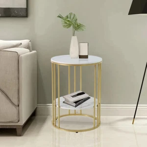 Sofa Side Table Coffee Table Bedside Lamp Plant Stand With Two Storage Shelf  - Picture 1 of 12