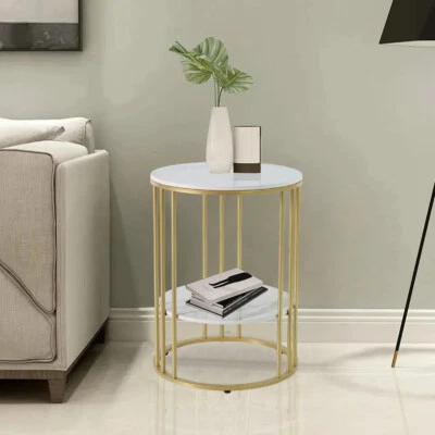 Sofa Side Table Coffee Table Bedside Lamp Plant Stand With Two Storage Shelf  - Image 1 of 4