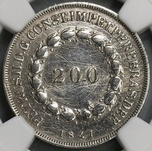 1847 NGC AU Det Brazil 200 Reis Rare Silver Coin 2936 Minted (19062303C) - Picture 1 of 6