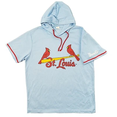St Louis Cardinals SGA Shirt Mens XL Hood Stadium Giveaway Short Sleeve Blue - Image 1 of 4
