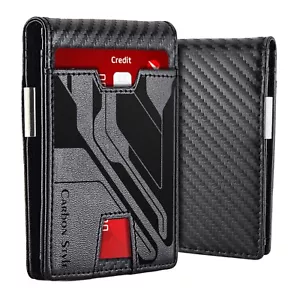 Portafoglio in Carbon Look Clip Metallica Pelle PU Slim Uomo Slim RFID 11 Carte - Zdjęcie 1 z 7