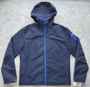 Michael Kors Men's Size S/M Arm Sleeve Logo Hooded Full Zip Jacket Midnight Blue - Picture 1 of 6