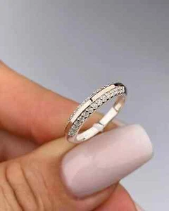 14K Rose Gold Half Eternity White Moissanite Unique Wedding Band Gift For Women - Picture 1 of 10