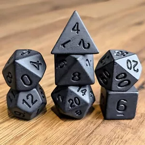 DND Dice Set Charcoal Black Polyhedral Plastic Die 7pcs TTRPG Dungeons Dragons - Picture 1 of 8