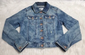 Justice Girls Distressed Denim Blue Jean Jacket Coat Pockets Kids Size 14 W-26 - Picture 1 of 17