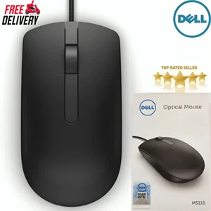 BRAND NEW DELL MOUSE MS116 USB WIRED-BLACK-SCROLL WHEEL 3 BUTTON uk - Picture 1 of 9