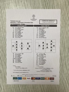 Club Bruges v Aston Villa Champions League TEAMSHEET 2024/25 - Picture 1 of 1