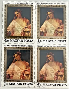 UNGARN 1976 Briefmarken 4er Block Sc #2433 FLORA VON TITIANO VECELLIO 6F - Bild 1 von 3