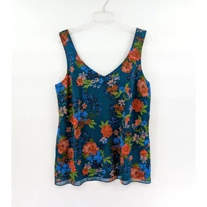 Cabi Cami Tank Top Women Large Teal Green Floral Allover Print Layer Flowy Retro - Picture 1 of 13