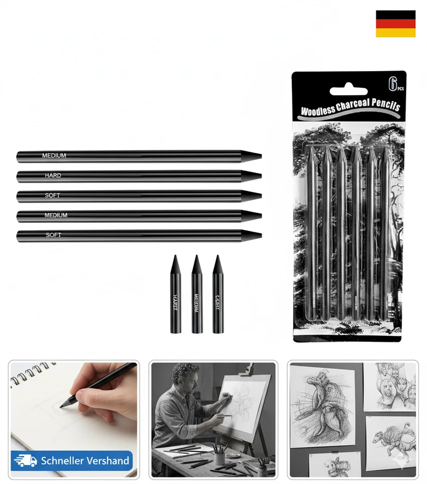 Kohlestifte Für Skizzen, Kohlestifte Set, Professionelle Skizzierstifte, Kohle S - Bild 1 von 1