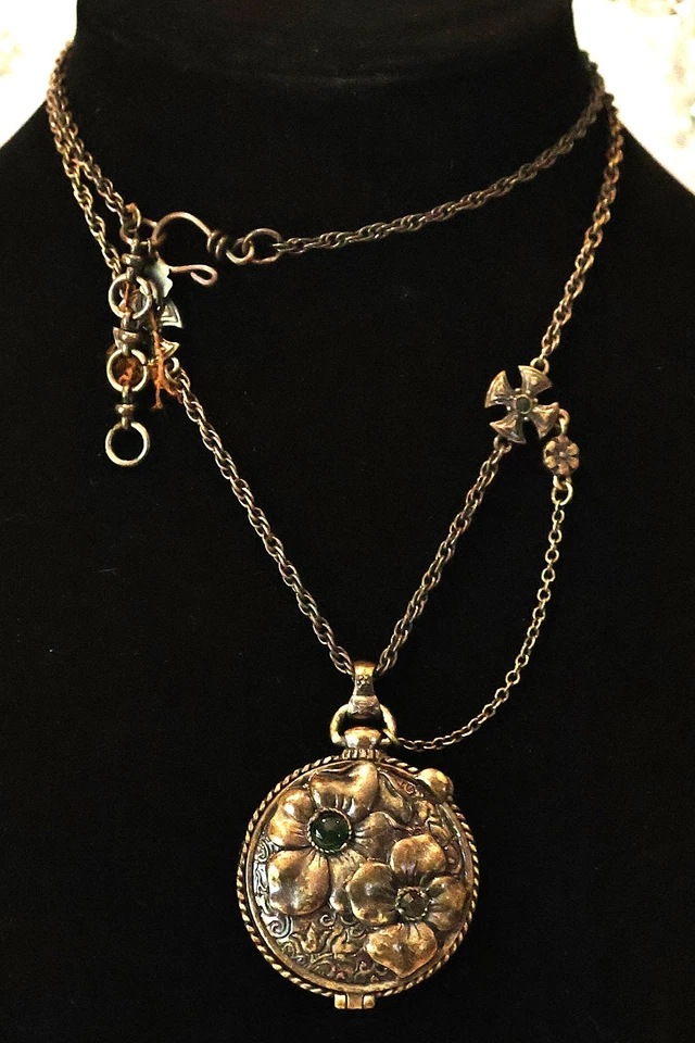 Relógio de bolso Lucky Brand pingente colar cabochão verde 30" N139 - Imagem 1 de 4