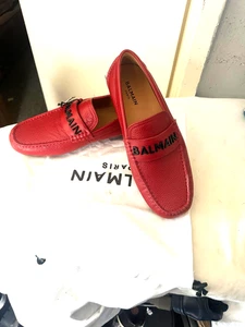 Balmain Paris Men's Red Slip Ons Loafer Logo Details Shoes £600 Authentic - Picture 1 of 8